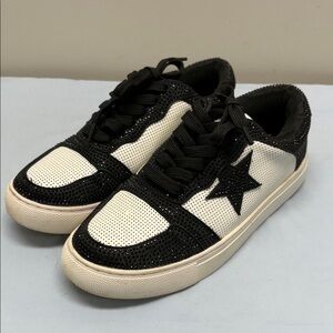 Hey Girl By Corkys Black Crystal Legendary Lace Up Sneakers Shoes Women SZ 6